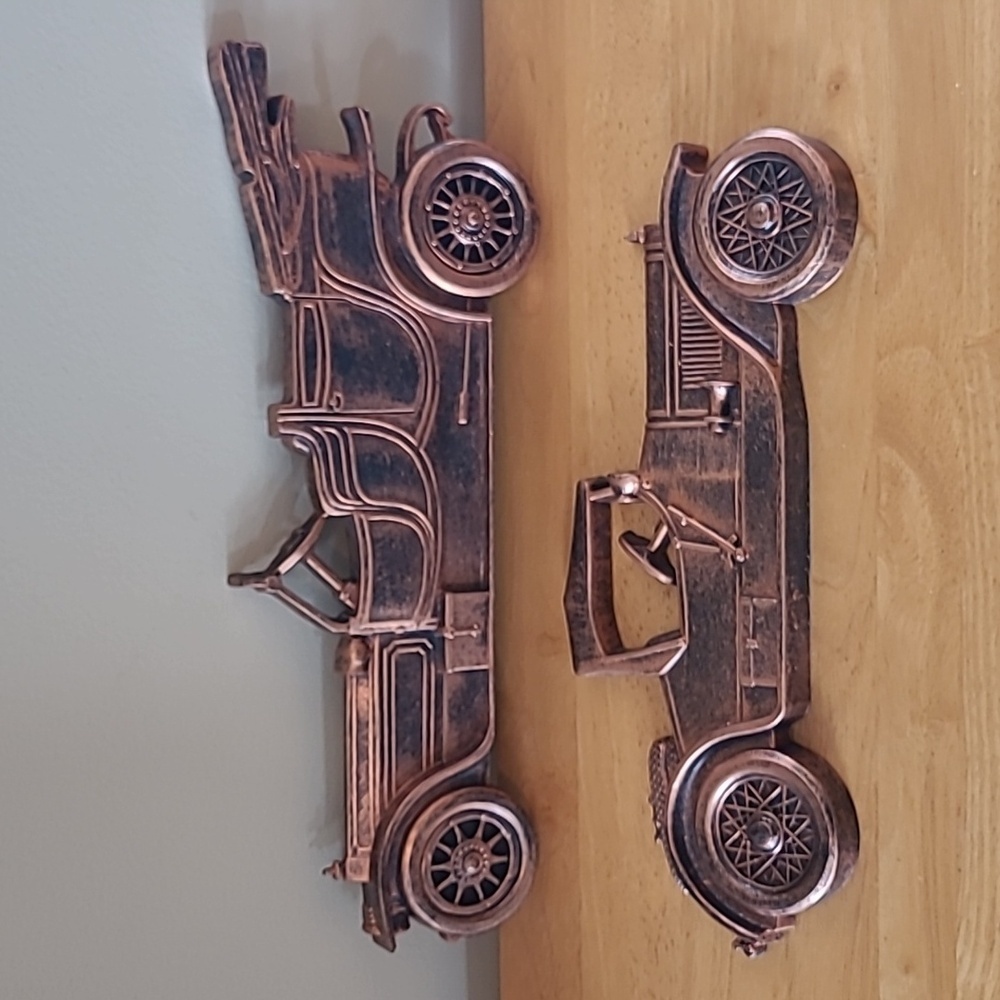 COPPERCRAFT GUILD DART INDUSTRIES Vintage 70s Car 3D Wall Art, Set of 2